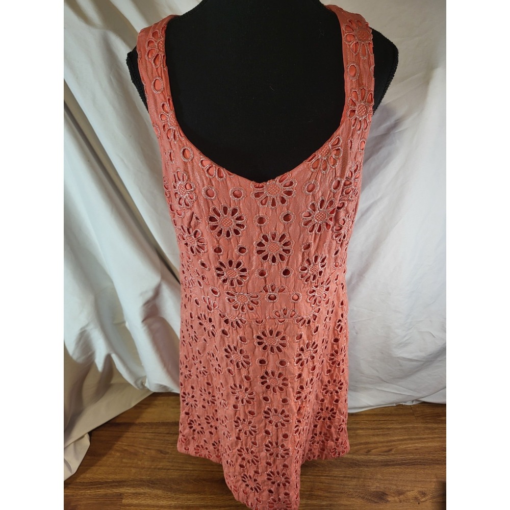 Anthropologie Maeve Eyelet Dress size 12 Efeey Shimmer Floral Coral Pink